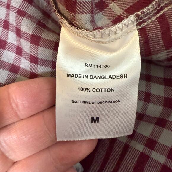 Men's Wrangler Retro Maroon Plaid Embroidered Bobcat Texas State Size M - Picture 5 of 8